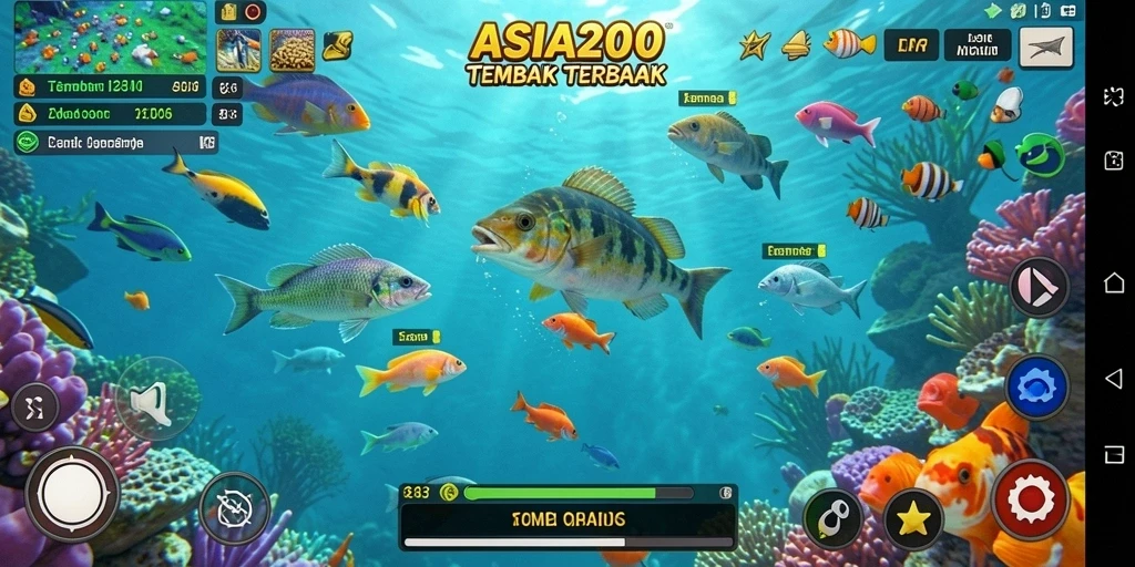 Tampilan gameplay seru dalam ASIA200 saat memburu ikan.