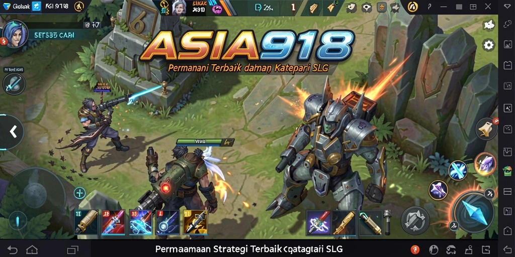 Screenshot menampilkan aksi pertempuran strategis dalam ASIA918.
