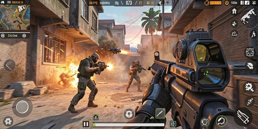 Tangkapan layar D73 menampilkan aksi pertempuran yang mendebarkan dalam gameplay FPS.