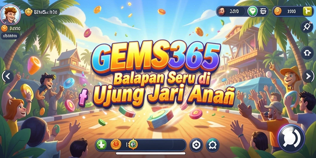 Tangkapan layar utama GEMS365 menunjukkan aksi balapan yang mendebarkan.