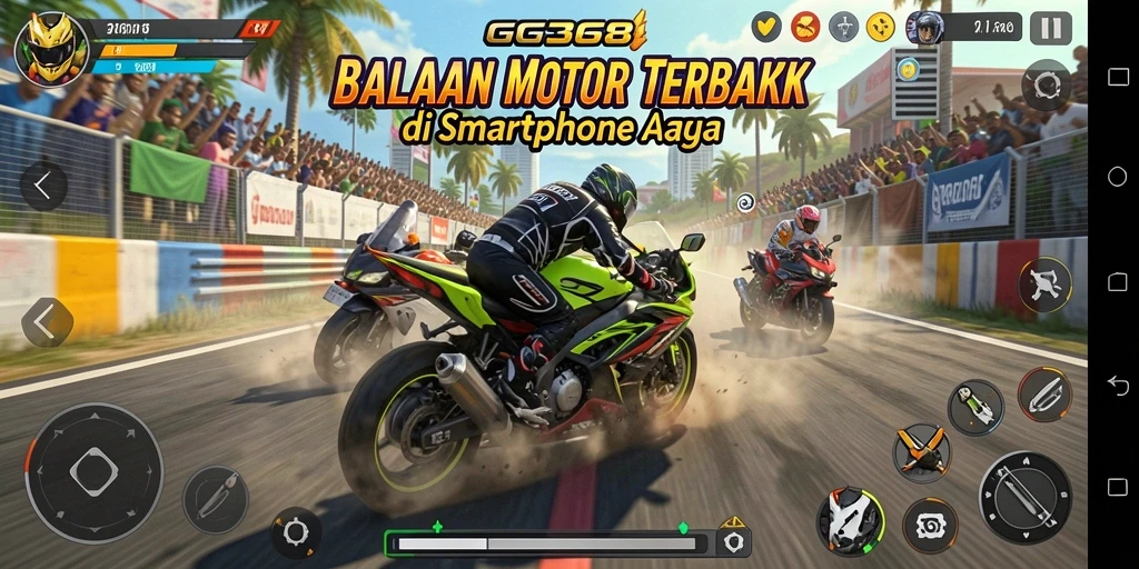 Tampilan gameplay GG368 yang mendebarkan dalam balapan motor.