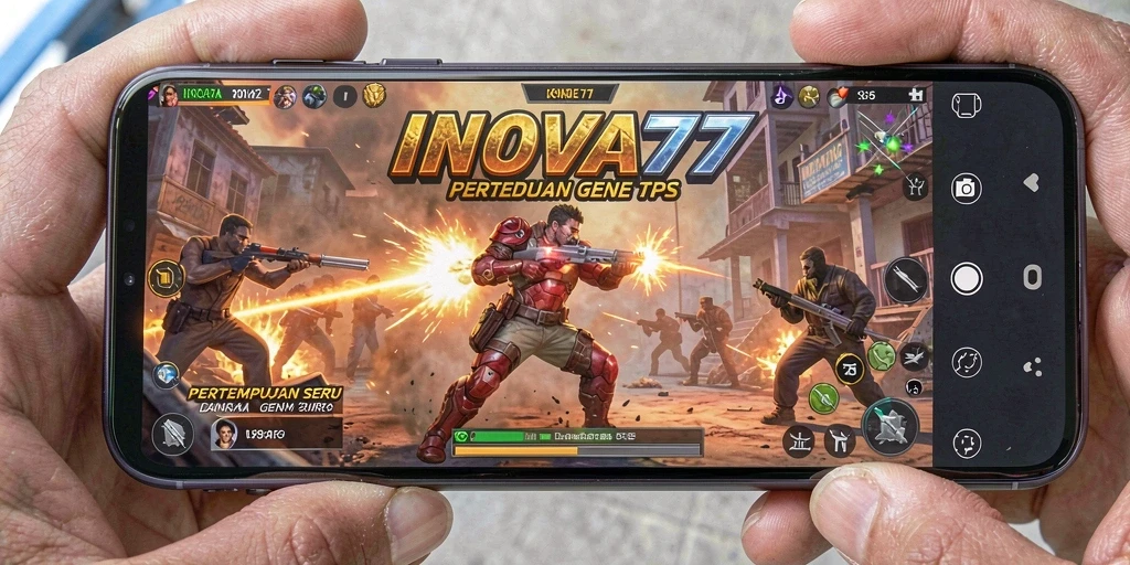 Screenshot gameplay INOVA77 menunjukkan aksi pertempuran yang mendebarkan.