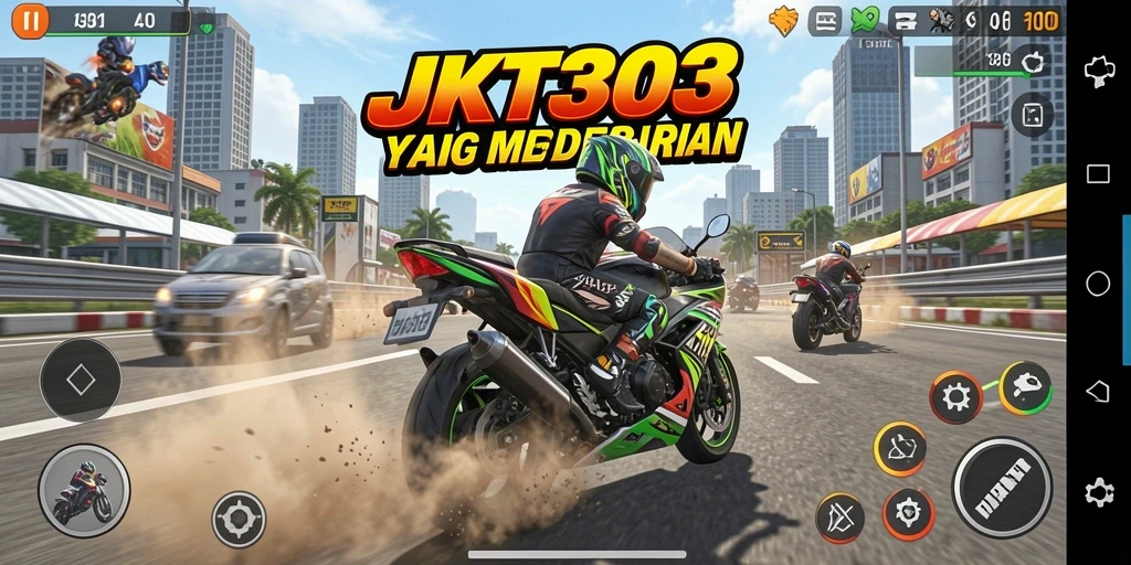 Tangkapan layar menampilkan balapan motor yang intens dan mendebarkan.