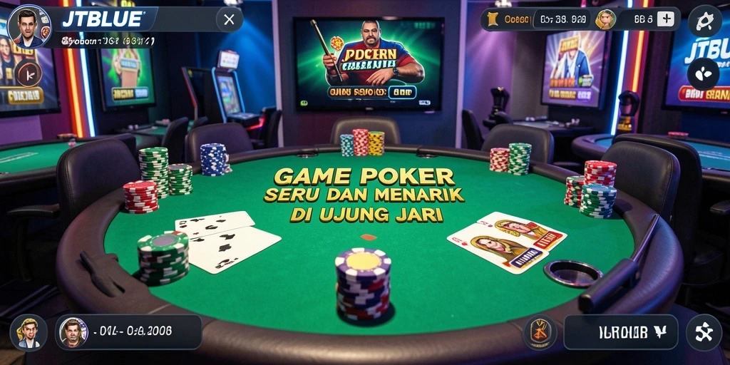 Screenshot JTBLUE menampilkan gameplay Poker yang mendebarkan dan interaktif.