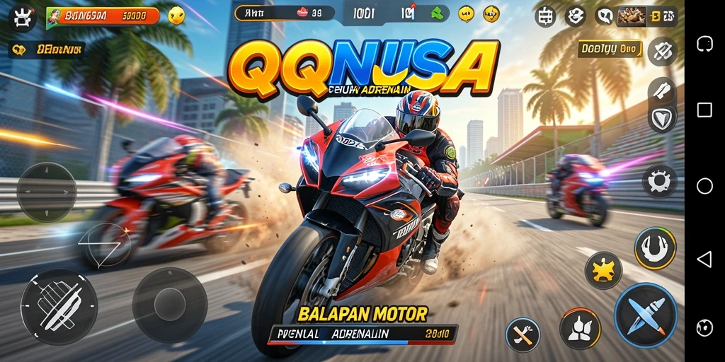 Tampilan gameplay seru dalam balapan motor QQNUSA.