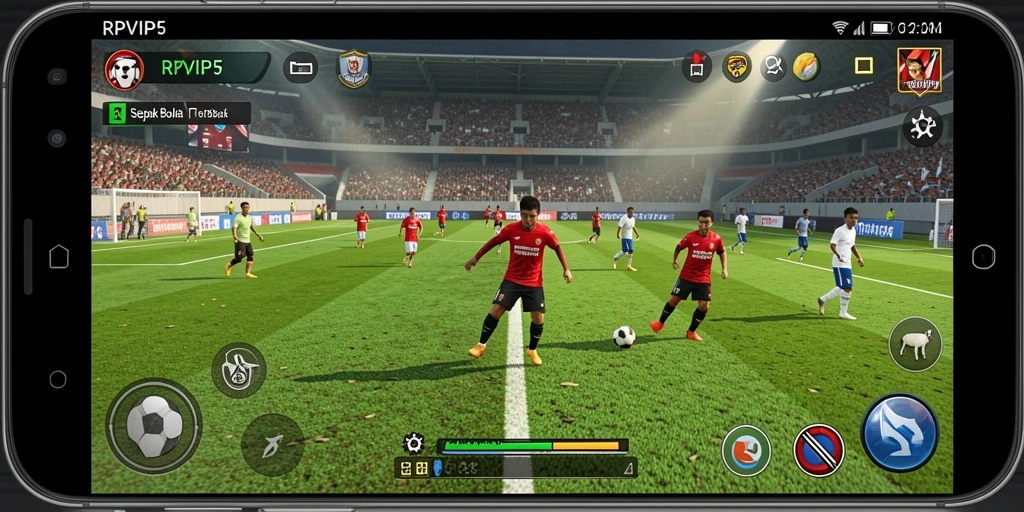 Tampilan gameplay RPVIP5 dalam aksi sepak bola yang seru.