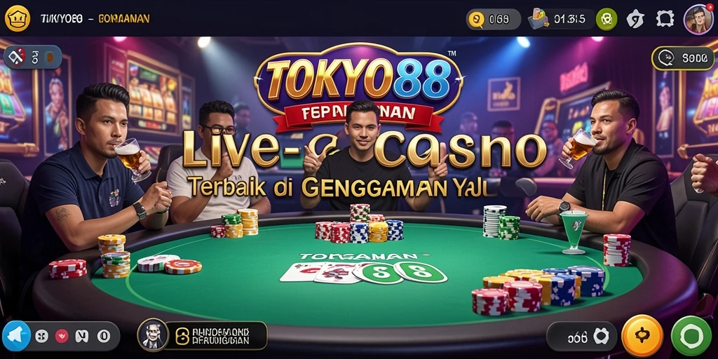 Screenshot gameplay TOKYO88 menampilkan dealer langsung dan suasana permainan yang menegangkan.